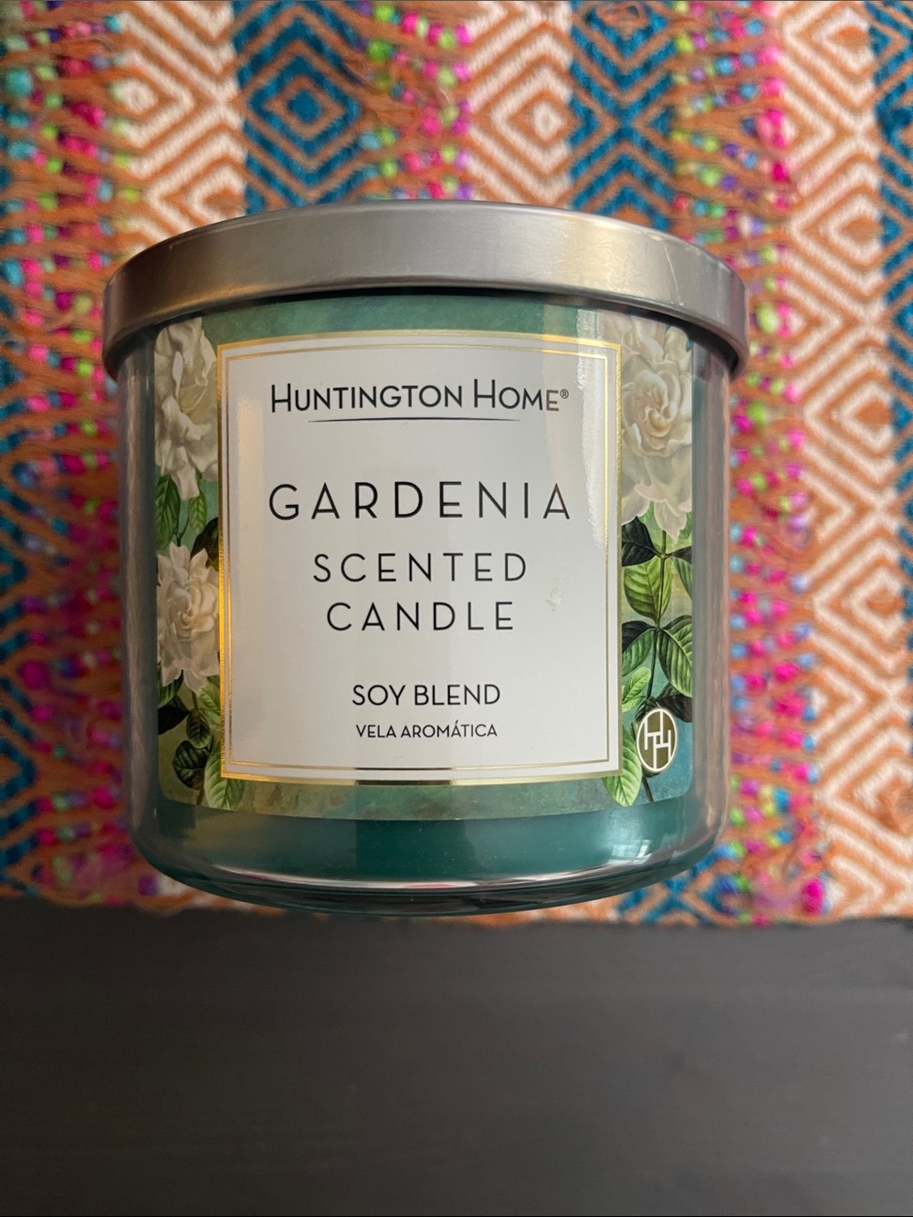 Huntington Home Gardenia Scented Candle - Teal Green Jar with Silver Lid